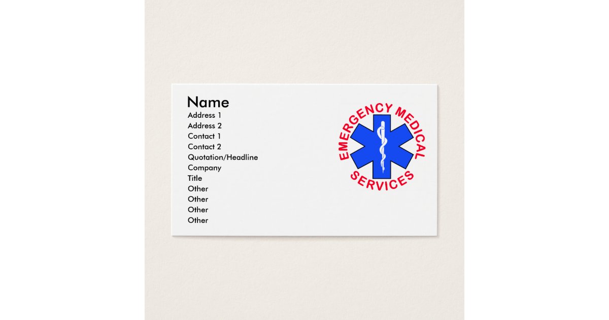 EMS EMT Contact Card Zazzle