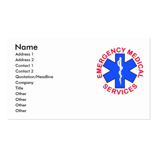 EMS EMT Contact Card Business Card (front side)
