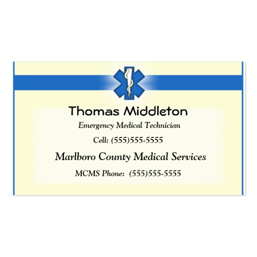 EMS / EMT Contact Card Business Card Template (front side)
