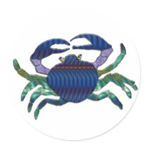 Enameled Blue Crab Round Sticker