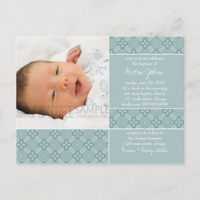 Invitations Templates on Encaustic  Blue Baptism Invitation  Personalize This Postcard Template
