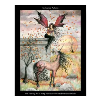 Enchanted Autumn Fairy Unicorn Poster print