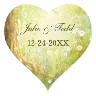 Enchanted Forest Scene Save The Date Heart Sticker