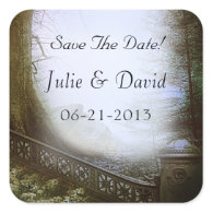 Enchanted Forest Scene Save The Date Square Stickers
