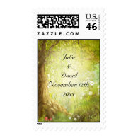 Enchanted Forest Scene Save The Date Wedding Postage Stamp