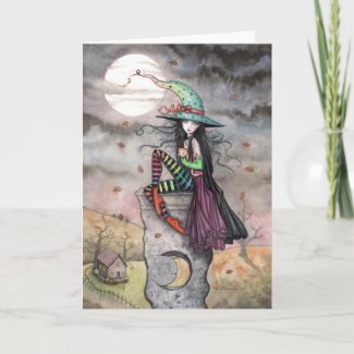 Enchanted October Halloween Witch Cat Card card