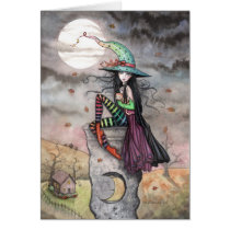 Enchanted October Halloween Witch Cat Card