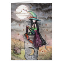 Enchanted October Halloween Witch Cat Card