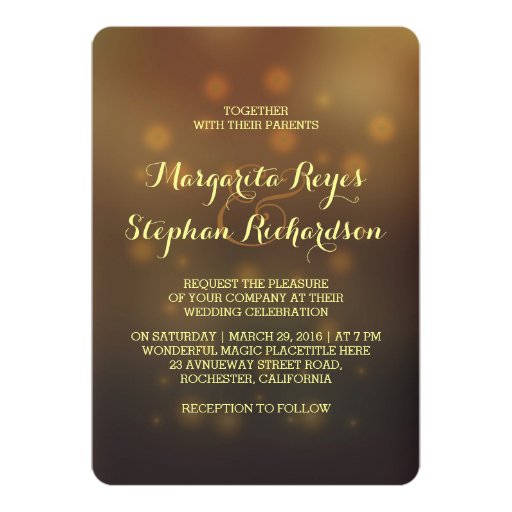 Enchanted romantic forest lights rustic wedding invitations
