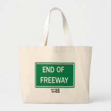 End of freeway road sign. canvas bags