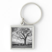 End of Summer Black and white tree keychain