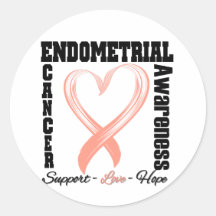 Endometrial Cancer Awareness Brushed Heart Ribbon Round Sticker