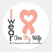 Endometrial Cancer Heart Ribbon WIFE Round Sticker