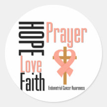 Endometrial Cancer Hope Love Faith Prayer Cross Round Stickers