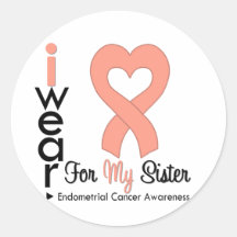 Endometrial Cancer Peach Heart Ribbon SISTER Round Stickers