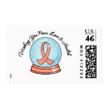 Endometrial Cancer Ribbon Christmas Snowglobe Postage Stamps