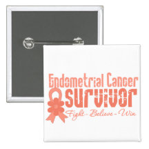 Endometrial Cancer Survivor Flower Ribbon Pinback Button