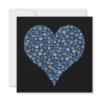 Engagement Pair of Rose Hearts Black & Blue invitation