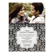 Engagement Party Black Night Damask Photo Invite