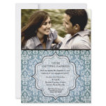 Engagement Party Blue Grunge Damask Photo Invite
