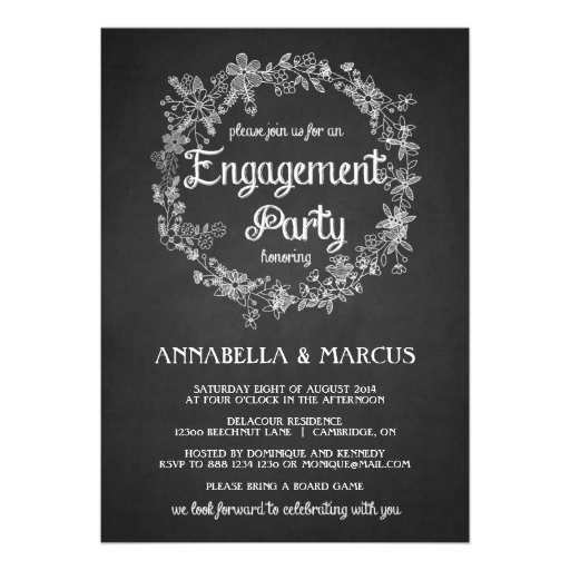 Engagement Party Invitation -  Floral Chalkboard