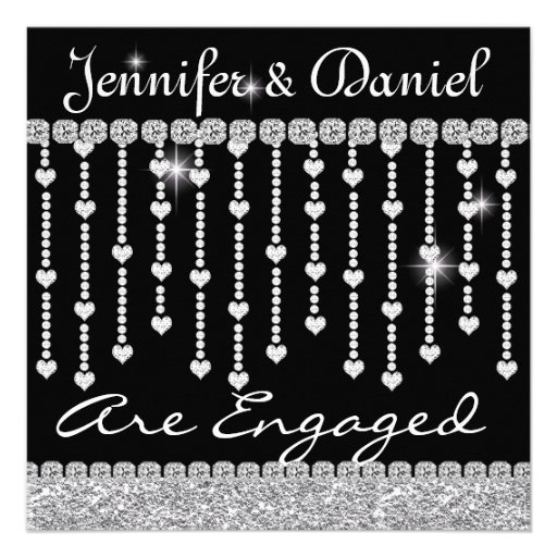 Engagement Party Invitation with Crystals & Hearts
