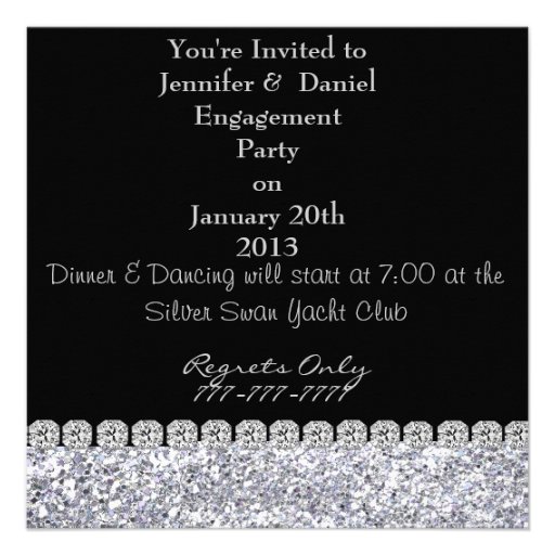 Engagement Party Invitation with Crystals & Hearts