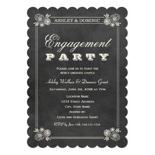 Engagement Party Invitations | Black Chalkboard Custom Announcements (front side)