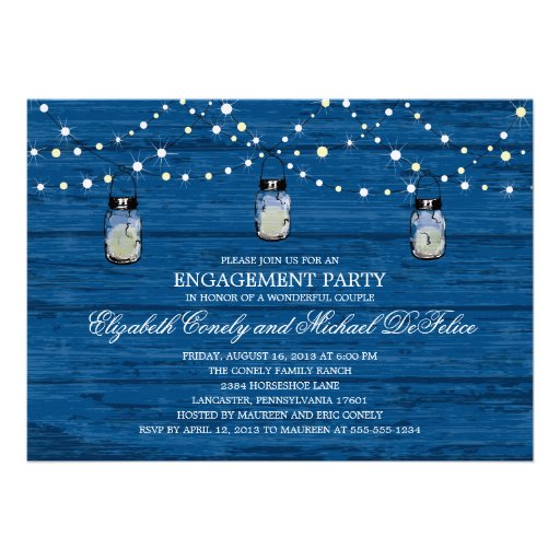 Engagement Party Rustic Wood Mason Jar and Lights Personalized Invites
