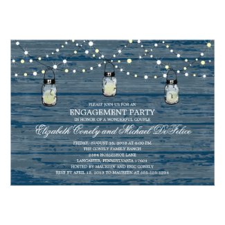 Engagement Party Rustic Wood Mason Jar and Lights Custom Invitations