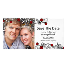 Engagement red white photo picture card