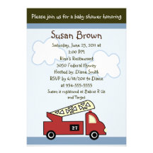 Engine 27 Firetruck Baby Shower Invitation