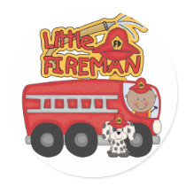 Engine Little Fireman African American Tshirts Round Stickers