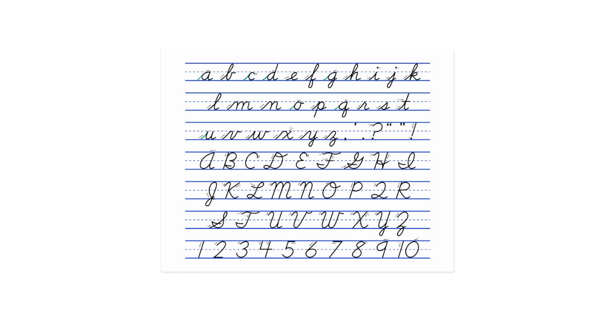 English Alphabet Diagram in Cursive Handwriting Postcard | Zazzle