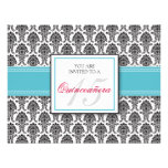 ENGLISH Aqua Damask Quinceanera Invitation