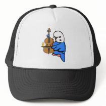 English Budgie Plays Bass Cello hats