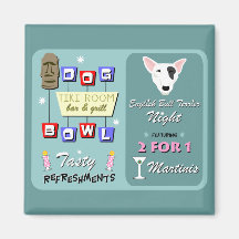 English Bull Terrier Bowling Tiki Night Refrigerator Magnet