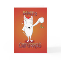 english bull terrier - mistletoe - merry christmas greeting cards