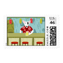 English Bull Terrier Tiki Bar Postage Stamp