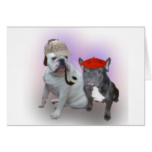 English Bulldog and French Bulldog Greeting Card