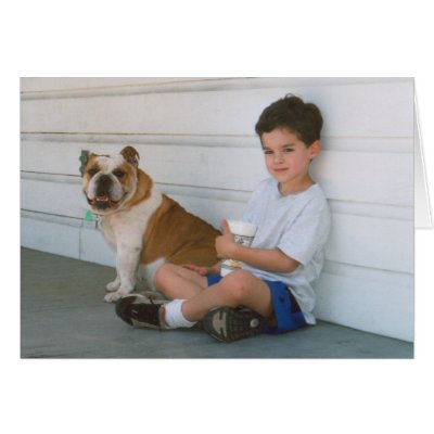 English Bulldog and Little Boy Cards by tracytrends