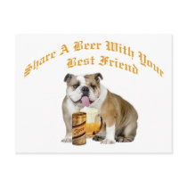 English Bulldog Shares Beer Post Card