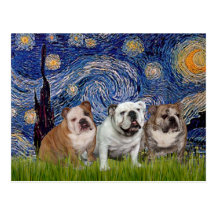 English Bulldog Trio - Starry Night Postcards
