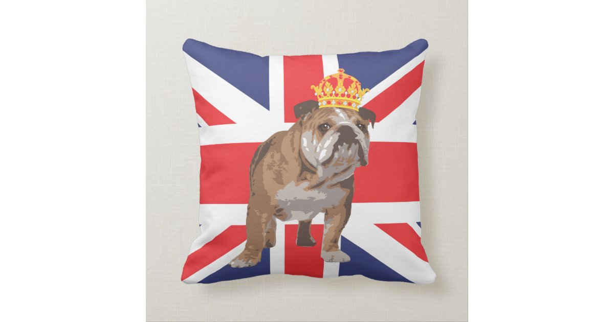English Bulldog with Crown and Union Jack Pillow Zazzle