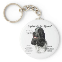 English Cocker Spaniel (parti) History Design Keychain