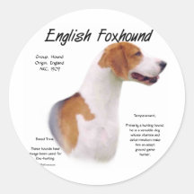 English Foxhound History Design Round Sticker