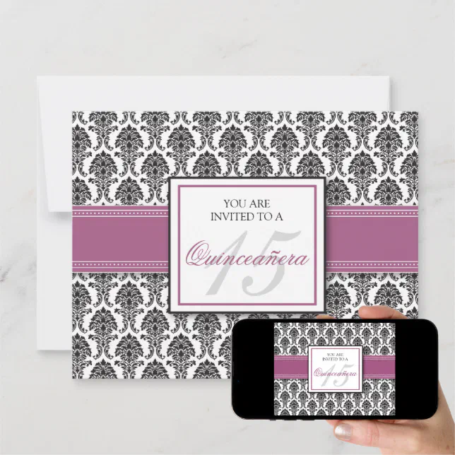 English Lavender Damask Quinceanera Invitation Zazzle