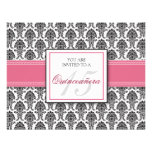 ENGLISH Pink Rose Damask Quinceanera Invitation