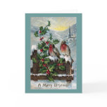 English Robins on a Fence Antique Christmas cards