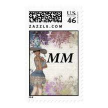 English rose romantic girl stamp